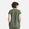 A green women's top featuring short sleeves and three pockets, shown from the back.