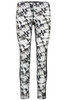 Ladies sports tights in a black, white, and grey abstract print, featuring a sleek design with side panels.