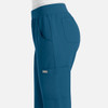 A pair of women's joggers in teal, featuring pockets and a comfortable elastic waistband. It has a small logo.