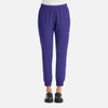 A pair of women's joggers in vibrant purple, featuring an elastic waistband and pockets. The joggers have a logo.