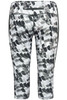 3/4 tights in a grey and white abstract print with a zip pocket and side panel detailing. Features a logo.