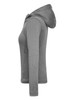 A grey ladies sports zip hoodie with a zip closure and a hood, featuring a fitted design and long sleeves.