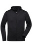 A black men's sports zip hoodie with a full-length zipper and a hood, featuring long sleeves and a fitted design.