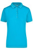 A turquoise ladies' elastic polo shirt with a collared neck and button placket, featuring contrasting trim.