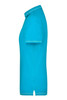 A turquoise ladies' polo shirt with a collared neckline and short sleeves, featuring a logo.