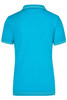 A turquoise ladies' polo shirt featuring a classic collar and short sleeves, with a logo on the back.
