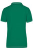 A green ladies' polo shirt featuring a collar and contrast trim, with a logo on the back.