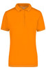 An orange ladies' polo shirt with a collar, featuring a logo and contrasting trim.