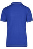 A blue ladies' elastic polo shirt featuring a collar and short sleeves, with a logo on the back.