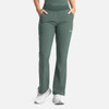 Full elastic band flare leg pants in a dark green colour, featuring pockets. Includes a logo.