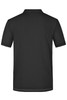 A black men's polo shirt featuring a collar and short sleeves, with a subtle branding logo.