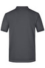A grey men's elastic polo shirt featuring a collared design, with a logo present on the shirt.