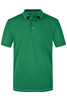 A green men's polo shirt featuring a classic collar and three buttons, with contrasting trim details.