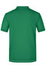 A green men's polo shirt featuring a classic collar and a logo on the back.