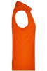 A sleeveless polo shirt in vibrant orange, featuring a classic collar and a logo on the front.