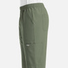 A pair of green men's joggers with full elastic waist and pockets, featuring a small logo on the leg.