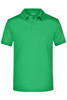 A green men's polo shirt with a collar and short sleeves, featuring a logo on the chest area.