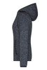 A grey knitted fleece hoodie with a hood and pockets, featuring a side view and a logo detail.