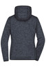 A ladies knitted fleece hoodie in dark grey, featuring a hood and a textured finish. It has a branding logo.