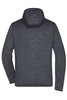A grey knitted fleece hoodie featuring a hood and a simple design, with a logo present on the fabric.