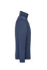 A men's knitted fleece jacket in navy, featuring a zip pocket and high collar, with branding visible.