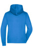 A hooded jacket in bright blue, featuring a back view with a large hood and long sleeves.