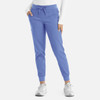 A pair of women's joggers in a light blue colour, featuring pockets and an elastic waistband.