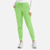 A pair of bright green women's joggers with pockets and a drawstring waistband. The joggers have fitted cuffs at the ankles.