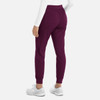 A pair of women's joggers in dark purple, featuring an elastic waistband and cuffs, with a branding logo.