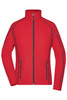 A red polar fleece jacket with a high collar, zippered front, and zippered pockets. It features contrasting seams and a logo.