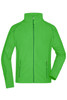 A green men's polar fleece jacket featuring a full zip and zippered pockets. It has a logo on the front.