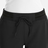 A pair of black joggers featuring metallic detail and a drawstring waist for women. Includes a logo on the waistband.