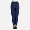 Full waist jogger in navy blue featuring a sleek silhouette with a metallic detail, designed for women.