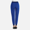 A pair of women's joggers in vibrant blue with metallic detailing and a fitted waist.