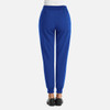 A pair of women's joggers in vibrant blue, featuring a full waist and elastic cuffs, with pockets on the back.