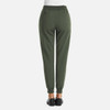 A pair of women's full waist joggers in dark green, featuring two back pockets and a tapered leg design.