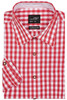 A red and white checkered button-up men's traditional shirt with a single chest pocket and short sleeves.