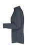 A grey ladies' button-up business shirt with a collar and long sleeves, featuring a side view.