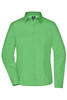 A green ladies business shirt with long sleeves and a button-up front, featuring a collar and a logo.