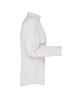 A white button-up ladies' business shirt with long sleeves, featuring a collar and a simple design.
