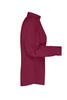 A maroon ladies business shirt with long sleeves and a button-up collar, featuring a logo on the chest.