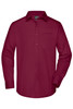 A long-sleeve, button-up men's business shirt in a deep burgundy colour with a chest pocket and a logo.