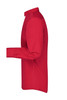 A red long-sleeve button-up business shirt with a collar, featuring a side view and a logo.