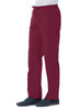 Maroon men's full elastic cargo pants with pockets, featuring a drawstring waist and a logo.
