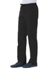 Full elastic cargo pants in black with multiple pockets, featuring a drawstring waist and a logo on the side.