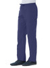 Full elastic cargo pants in navy blue, featuring multiple pockets and a drawstring waistband. Includes branding.