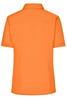 A short-sleeved business shirt in bright orange with a collar, featuring a logo on the back.