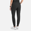 A pair of women's jogger pants in black, featuring a fitted ankle and two back pockets.