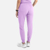 A pair of women's joggers in light purple, featuring a fitted cuff at the ankles and pockets at the back.