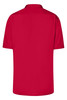 A red short-sleeved business shirt with a collar, featuring a logo on the back.